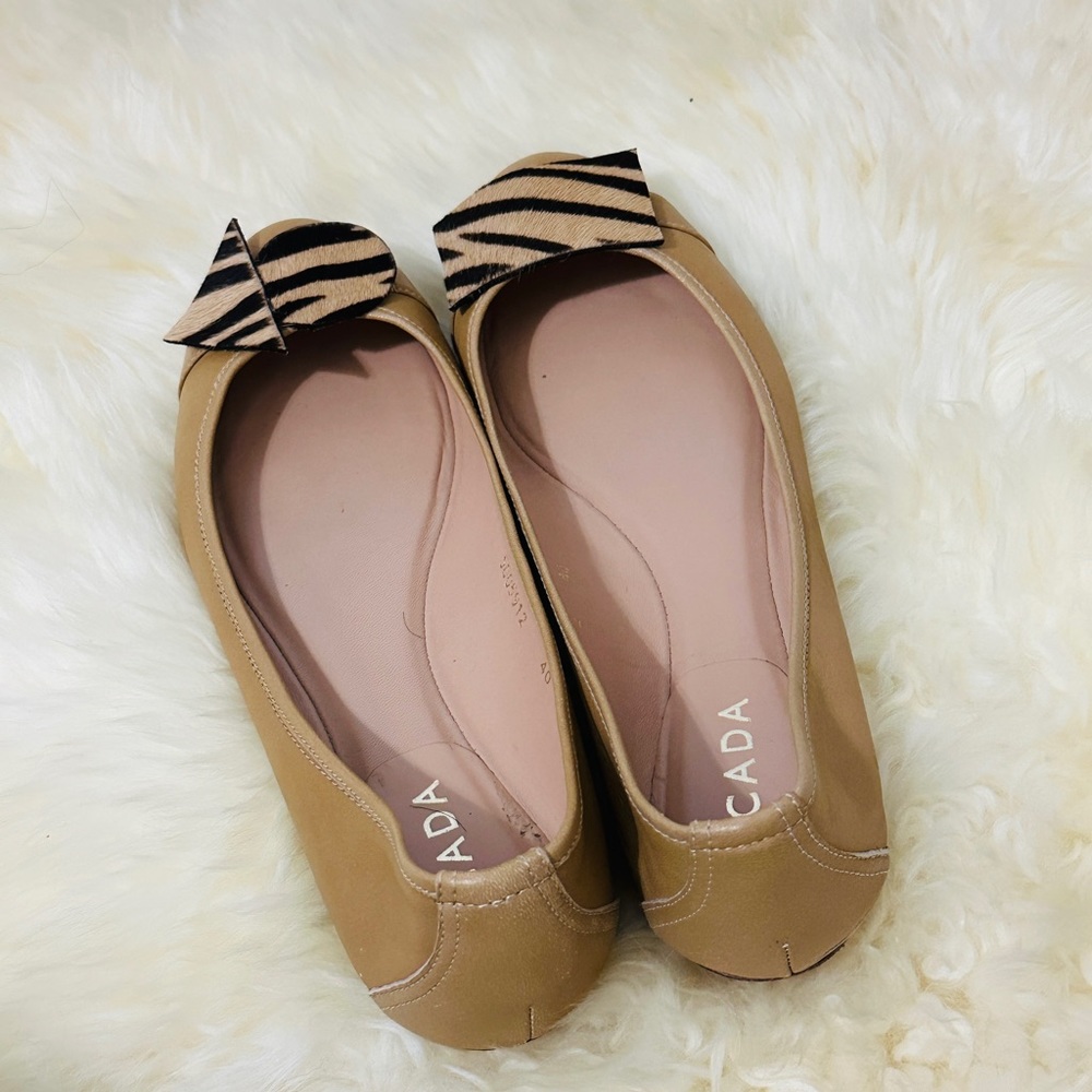 Refashioned Escada Tan Genuine Leather Flat Ballerina Shoes Size 40 - Picture 3 of 10
